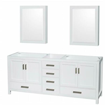 WYNDHAM COLLECTION Sheffield 80 In. Double Bathroom Vanity In White, No Countertop, No Sinks, And Medicine Cabinets WCS141480DWHCXSXXMED